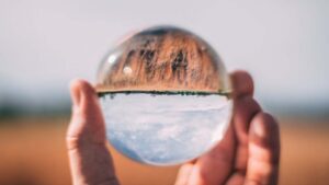 Photo of a glass ball with a reserved reflection